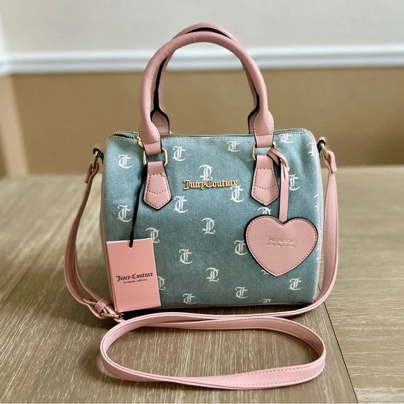 NWT Juicy Couture Gothic Denim bestseller satchel purse w wallet & heart charm - Picture 8 of 13